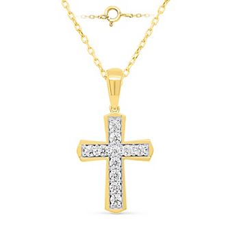 Éthique 14k Gold Over Silver 1/2 Carat T.W. Lab-Grown Diamond Rounded Cross Pendant Necklace