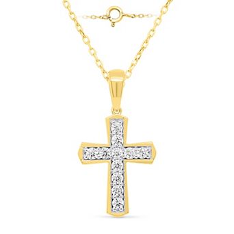 Éthique 14k Gold Over Silver 1/2 Carat T.W. Lab-Grown Diamond Rounded Cross Pendant Necklace