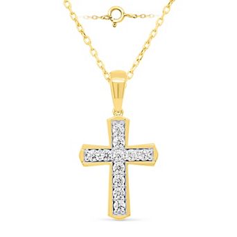 Éthique 14k Gold Over Silver 1/2 Carat T.W. Lab-Grown Diamond Rounded Cross Pendant Necklace