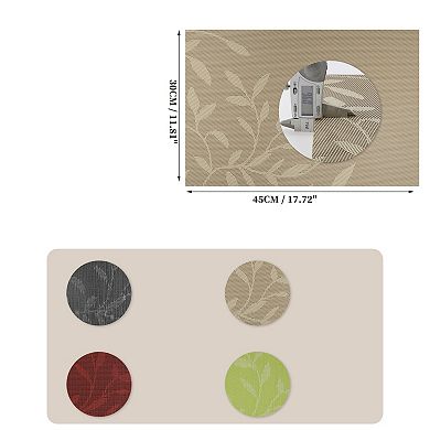 4 Pcs Leaves Pattern Placemats, PVC PET Place Mats for Kitchen Dining Table Heat-Resistant Table Mat