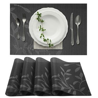 4 pc Leaves Pattern Placemats, PET Place Mats for Kitchen Dining Table Heat-Resistant Table Mat