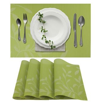 4 pc Leaves Pattern Placemats, PET Place Mats for Kitchen Dining Table Heat-Resistant Table Mat