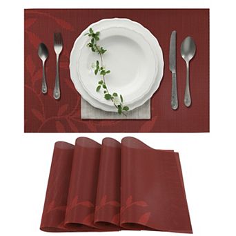 4 pc Leaves Pattern Placemats, PET Place Mats for Kitchen Dining Table Heat-Resistant Table Mat