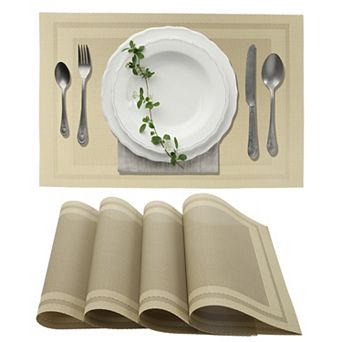 4 pc Double Frame Pattern Placemats, PET Place Mats for Kitchen Dining Table