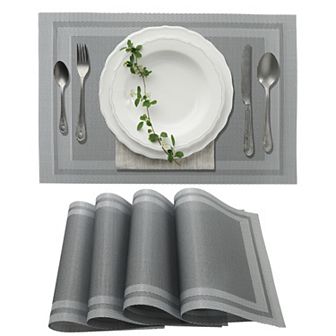 4 pc Double Frame Pattern Placemats, PET Place Mats for Kitchen Dining Table