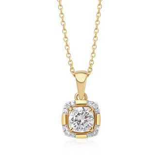 Éthique 14k Gold Over Silver 1 Carat T.W. Lab-Grown Diamond Halo Pendant Necklace