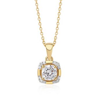Éthique 14k Gold Over Silver 1 Carat T.W. Lab-Grown Diamond Halo Pendant Necklace