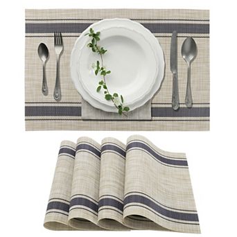 4 pc Double Stripe Pattern Placemats, PET Place Mats for Kitchen Dining Table