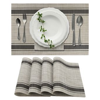4 pc Double Stripe Pattern Placemats, PET Place Mats for Kitchen Dining Table