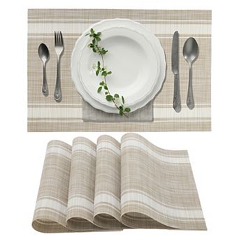 4 pc Double Stripe Pattern Placemats, PET Place Mats for Kitchen Dining Table
