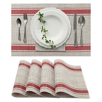 4 pc Double Stripe Pattern Placemats, PET Place Mats for Kitchen Dining Table