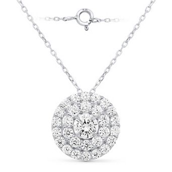 Éthique Sterling Silver 2 Carat T.W. Lab-Grown Diamond Round Double Halo Pendant Necklace