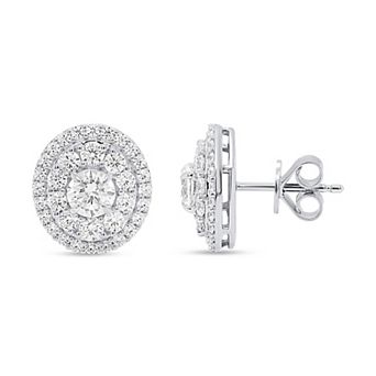Éthique Sterling Silver 2 Carat T.W. Lab-Grown Diamond Oval Double Halo Earrings