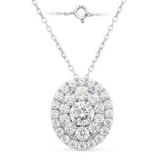 Éthique Sterling Silver 2 Carat T.W. Lab-Grown Diamond Oval Double Halo Pendant Necklace