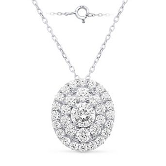 Éthique Sterling Silver 2 Carat T.W. Lab-Grown Diamond Oval Double Halo Pendant Necklace
