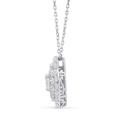 Éthique Sterling Silver 2 Carat T.W. Lab-Grown Diamond Oval Double Halo Pendant Necklace