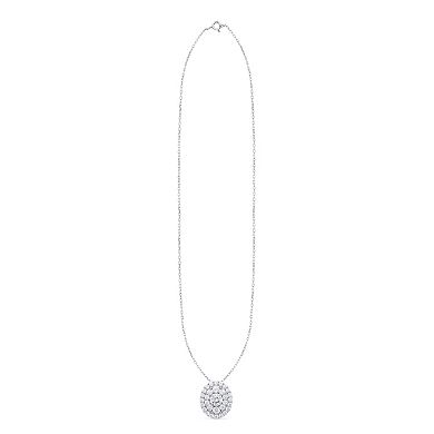 Éthique Sterling Silver 2 Carat T.W. Lab-Grown Diamond Oval Double Halo Pendant Necklace
