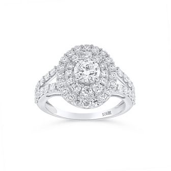 Éthique Sterling Silver 2 Carat T.W. Lab-Grown Diamond Oval Double Halo Ring