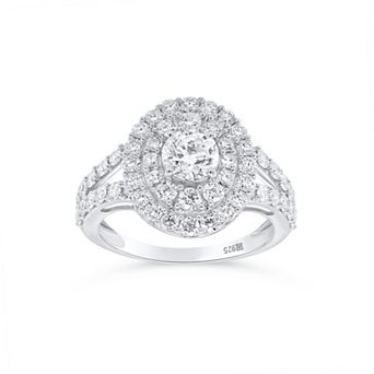 Éthique Sterling Silver 2 Carat T.W. Lab-Grown Diamond Oval Double Halo Ring