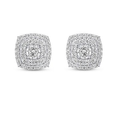 Éthique Sterling Silver 2 Carat T.W. Lab-Grown Diamond Cushion Double Halo Stud Earrings