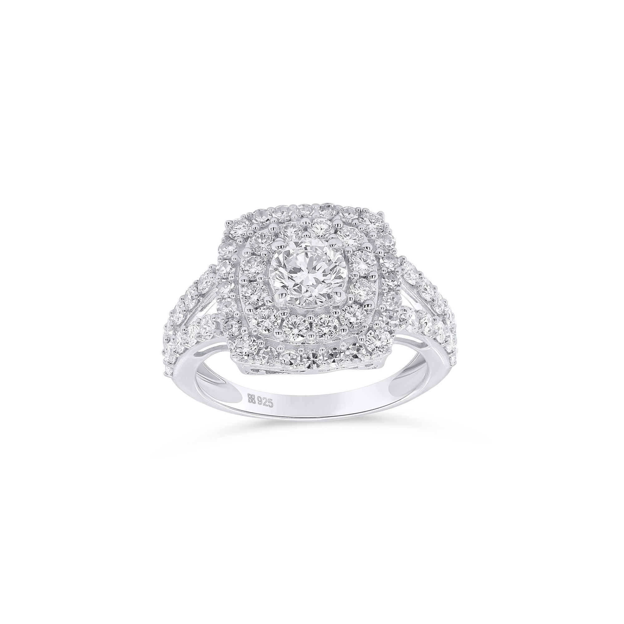 Éthique Sterling Silver 2 Carat T.W. Lab-Grown Diamond Cushion Double Halo