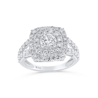 Éthique Sterling Silver 2 Carat T.W. Lab-Grown Diamond Cushion Double Halo Ring