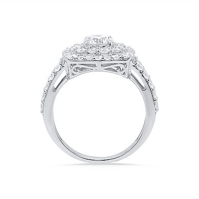 Éthique Sterling Silver 2 Carat T.W. Lab-Grown Diamond Cushion Double Halo Ring