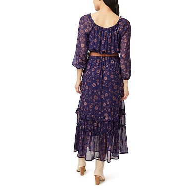 Juniors' WallFlower Wren Maxi On/Off the Shoulder Belted Maxi Dress
