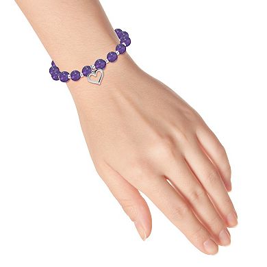 Aleure Precioso Sodalite Beaded Silver Plated and Heart Charm Drop Stretch Bracelet