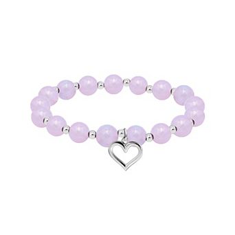 Aleure Precioso Beaded Silver Plated and Heart Charm Drop Stretch Bracelet