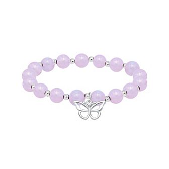 Aleure Precioso Silver Plated Bead Butterfly Charm Drop Stretch Bracelet