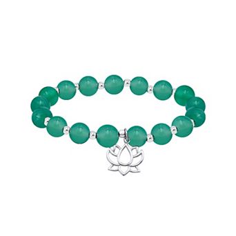 Aleure Precioso Silver Plated Stone Beads with Lotus Charm Drop Stretch Bracelet