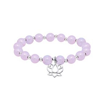 Aleure Precioso Silver Plated Stone Beads with Lotus Charm Drop Stretch Bracelet