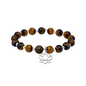 Aleure Precioso Silver Plated Stone Beads with Lotus Charm Drop Stretch Bracelet