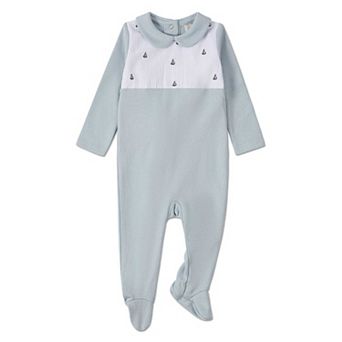 Baby Boys "Sail On" Pintuck Cotton Footie