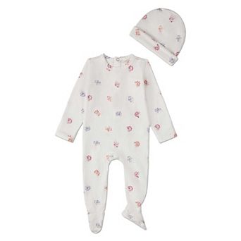 2 pc Baby Girls "Little Arrangements" Floral Print Cotton Rich Footie Set
