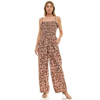 Juniors' Lily Rose Strappy Smocked Jumpsuit