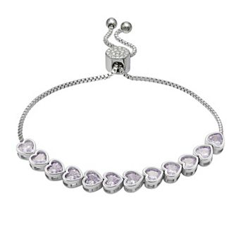 Brilliance Fine Silver Plated Lavender Cubic Zirconia Heart Adjustable Bracelet