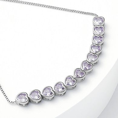 Brilliance Fine Silver Plated Lavender Cubic Zirconia Heart Adjustable Bracelet