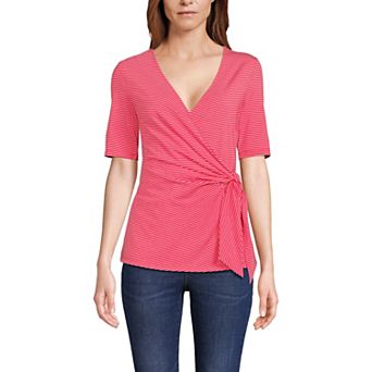 Women's Lands' End Elbow Sleeve Side Tie Blouse