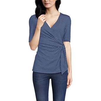Women's Lands' End Elbow Sleeve Side Tie Blouse