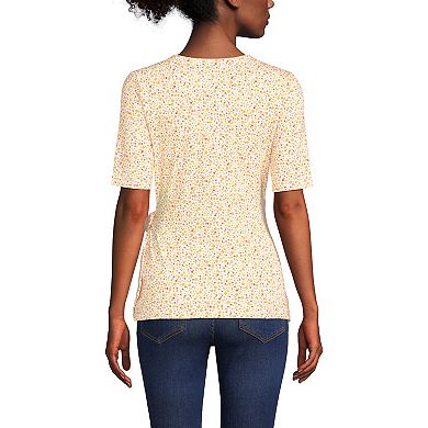 Women's Petite Lands' End Elbow Sleeve Jersey Side Tie Blouse