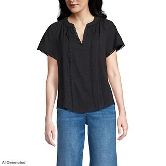 Women's Lands' End Short Sleeve Notch Neck Top