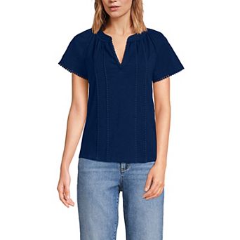 Women's Lands' End Short Sleeve Notch Neck Top
