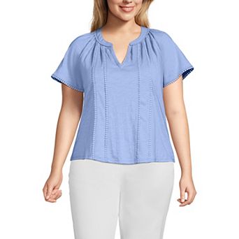 Plus Size Lands' End Short Sleeve Notch Neck Top