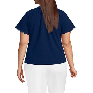 Plus Size Lands' End Short Sleeve Notch Neck Top