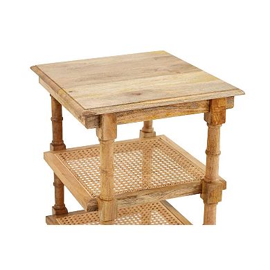Carolina Living Wood & Cane 3 Shelf Side Table