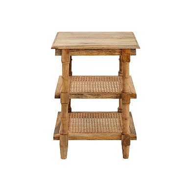 Carolina Living Wood & Cane 3 Shelf Side Table