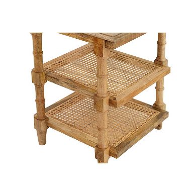 Carolina Living Wood & Cane 3 Shelf Side Table