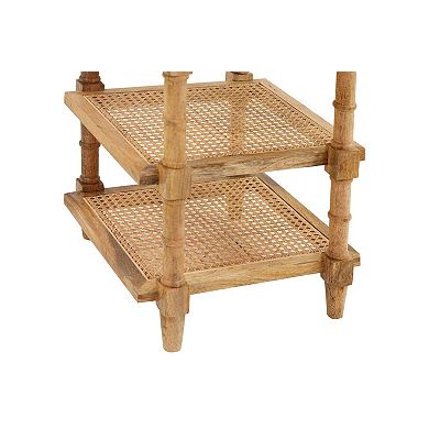 Carolina Living Wood & Cane 3 Shelf Side Table